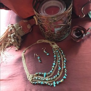 Turquoise & tigers eye two piece jewelry set.